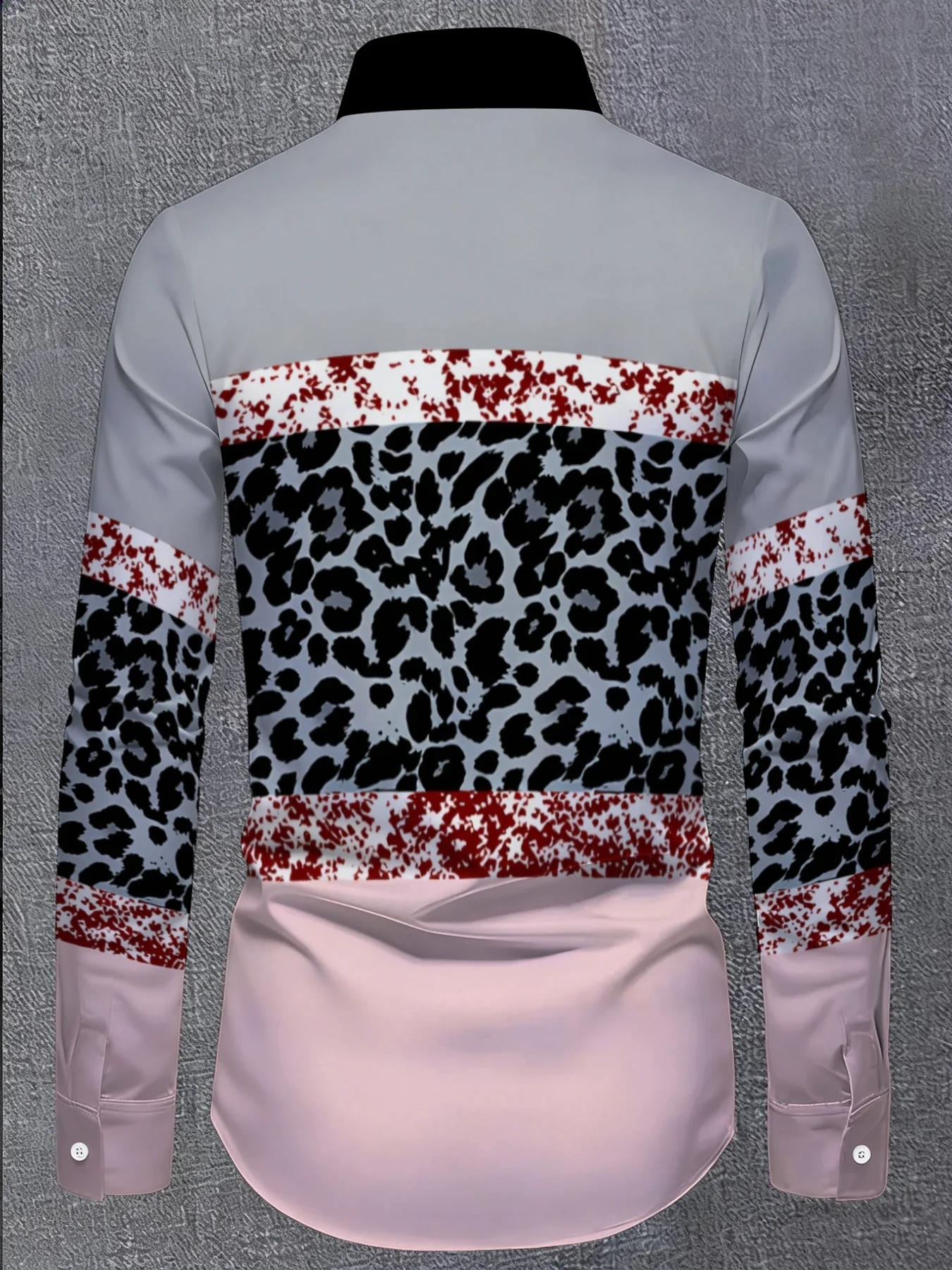 Men's Long Sleeve Shirt Autumn Color Block Leopard Splice Print Lapel Button‑Up Casual Streetwear Men Clothing