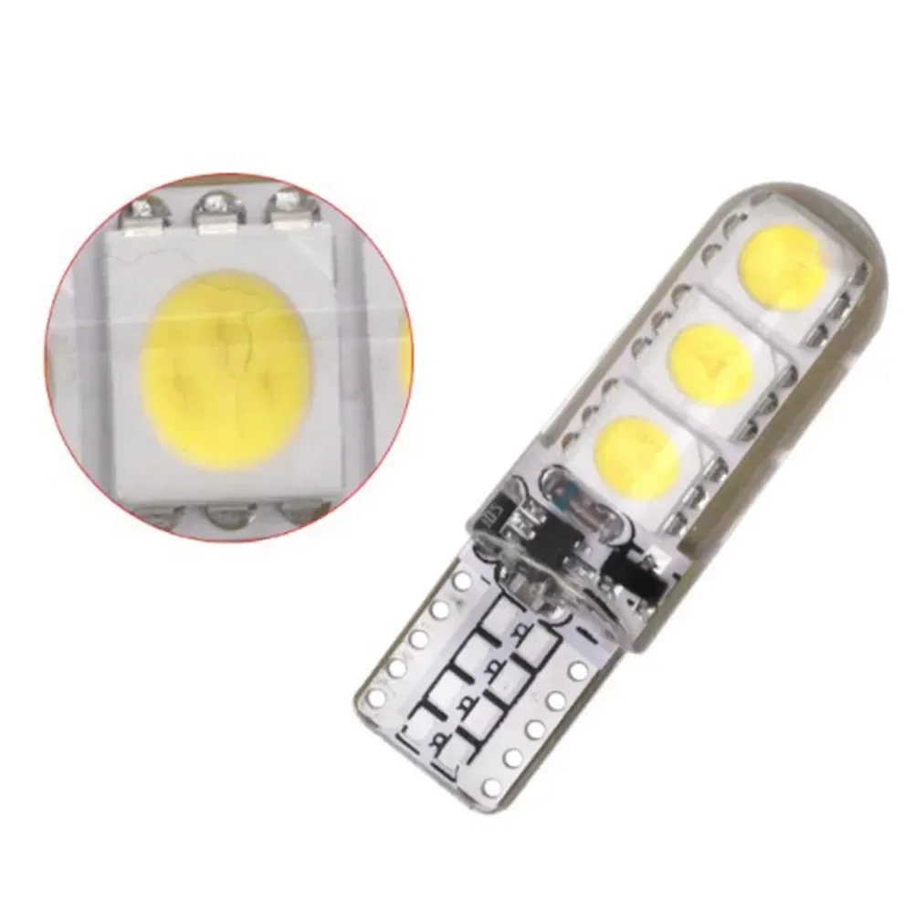 2X W5W Car LED Bulbs White T10 5050 6SMD Side Lamp Wedge COB Canbus Silicone Indicator Trunk License Plate Light Reverse Signal