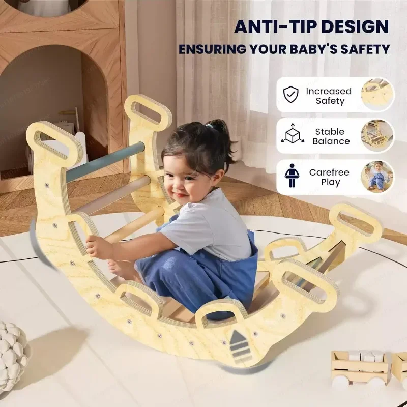 2-in-1 Foldable Wooden Climbing Frame with Slide, Reversible Ramp Climber & Slide for Toddlers Indoor Play