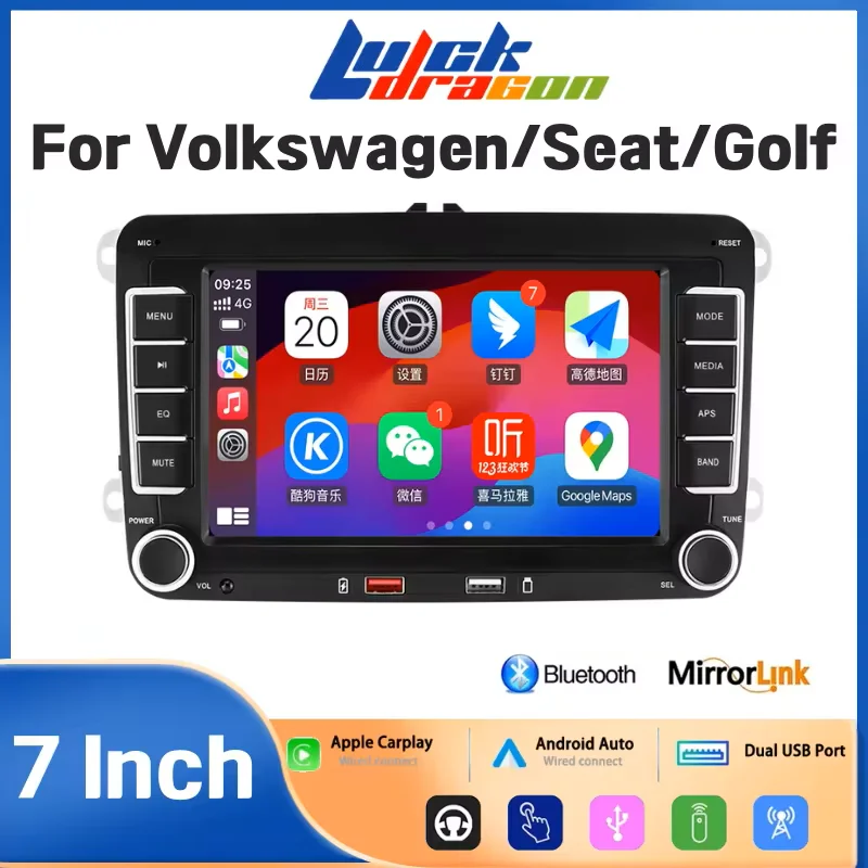 

7" 2 Din HD Touch Screen Car Radio CarPlay Android Auto Stereo Audio For Volkswagen/Seat/Skoda/Passat/Golf/Polo RDS FM Head Unit