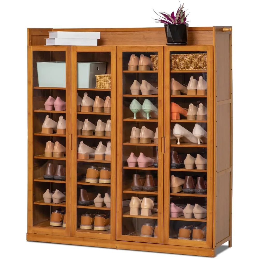 

Bamboo shoe cabinet, 9-tier freestanding shoe rack storage with side hooks, suitable for narrow closets, hallways, living rooms