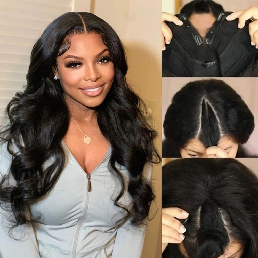 V Part Wigs Body Wave Brazilian Virgin Human Hair Wigs For Black Women Upgrade V Part Wig Full Head Clip In Half Wig V Shape Wig