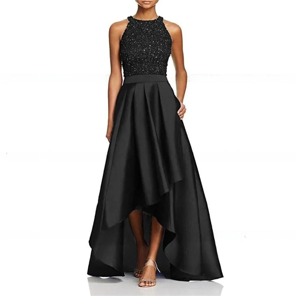 

Spring New Long Tail Evening Dress Short Front Long Back Party Dress Collar Design mid Waist Long Skirt Wedding Dress