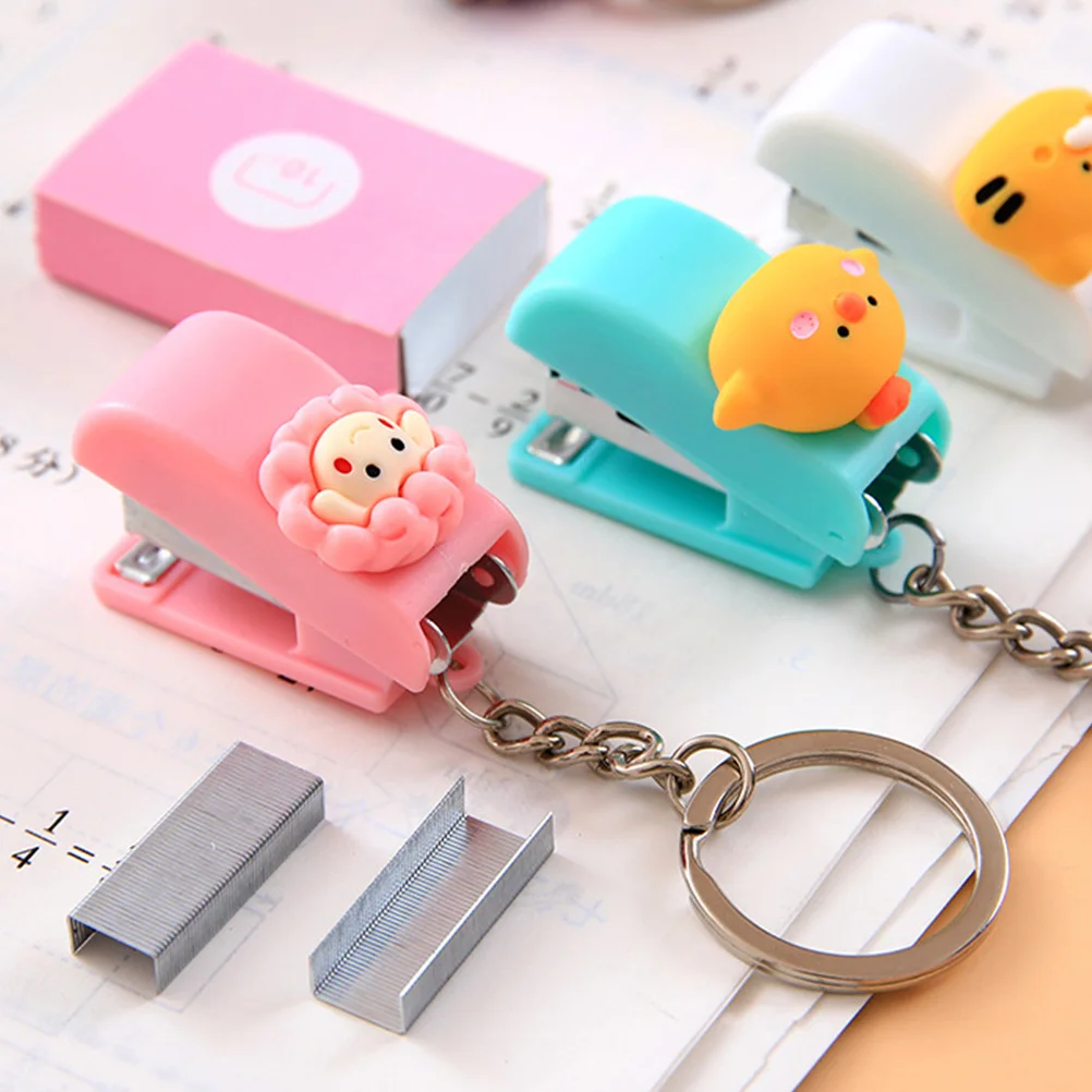 

5Pcs Cartoon Stapler Keychain Portable Small Office School Supplies Animal Design Student Gift Office Supplies
