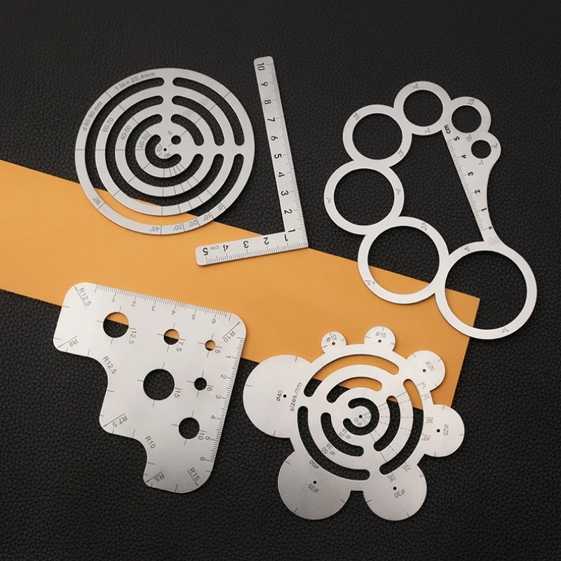 Stainless Steel Round Corner Curve Template Ruler Leather Craft DIY Layout Gauge Leather Pattern Design Drawing Making Tools