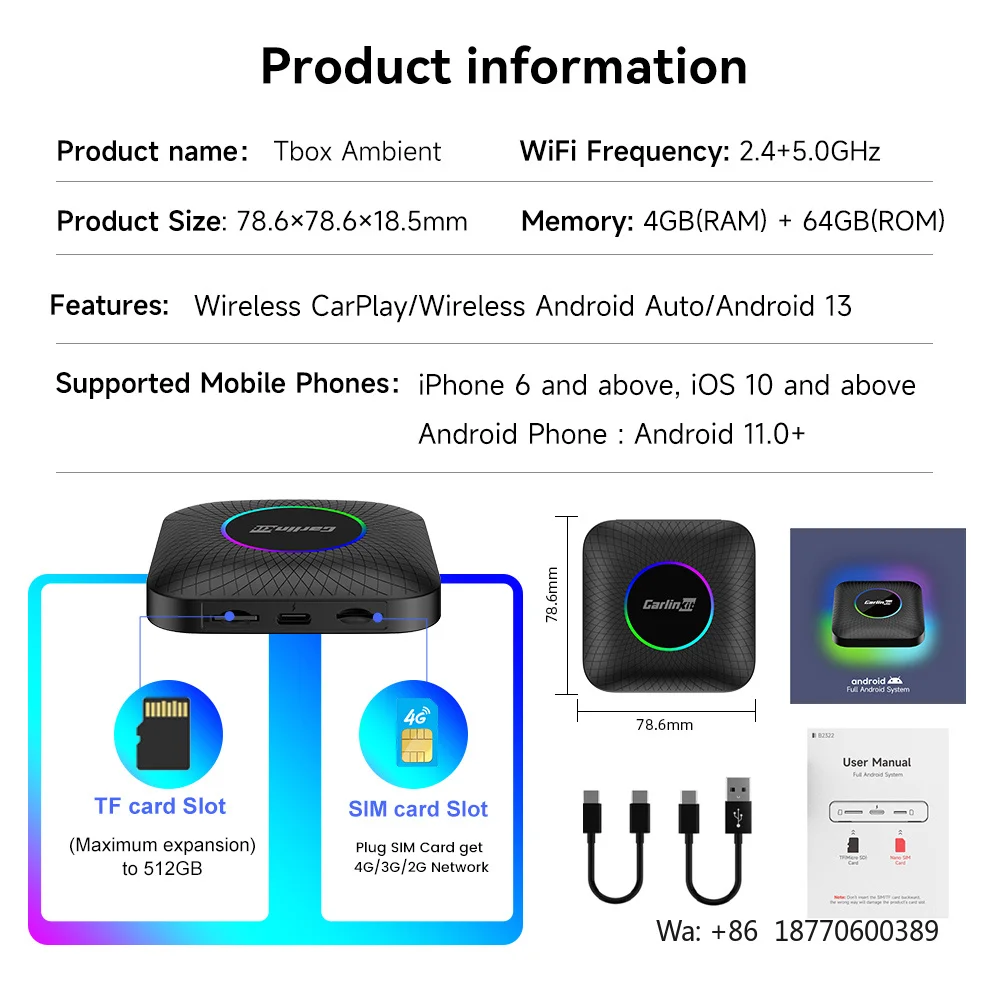 

Carlinkit Box 8G+128GB Portable Wireless Android 13 System Android Auto Multimedia Car Play Box Magic Dongle Carplay