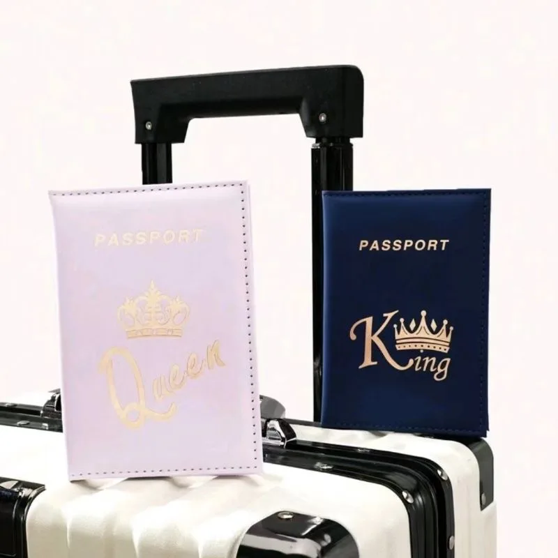 Fashion Crown Print PU Passport Cover Case Couple Passport Holder Flight Ticket Clip ID Holder Credit Card Holder Travel Wallet