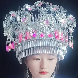 4 Colors Miao Silver Hat Minority Nationality Headdress For Adults Vintage Dance Headwear Ornaments Beautiful