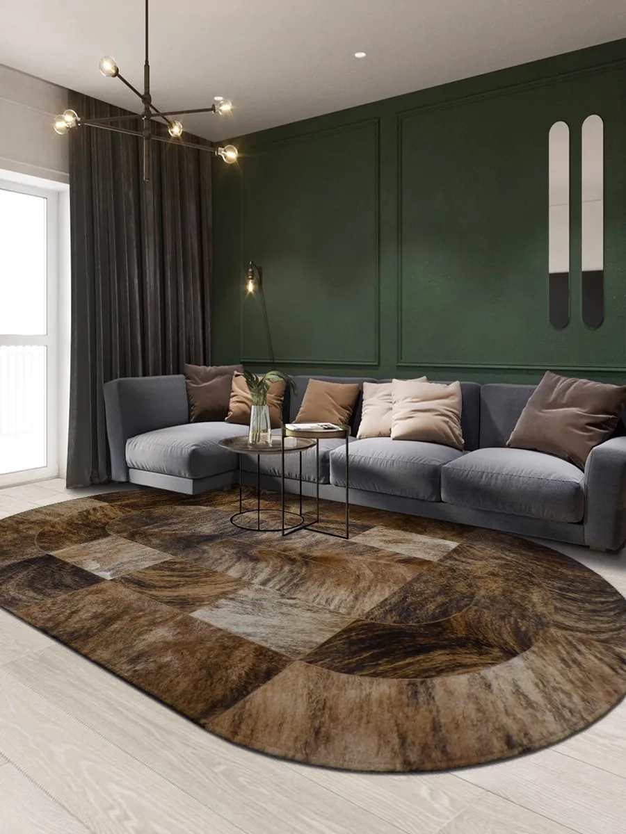 Oval Fashion Cowhide Carpet Retro Brown Office Meeting Room Floor Mat Decor Real Luxury Cow Hide Bedroom Rug Bedside Mat