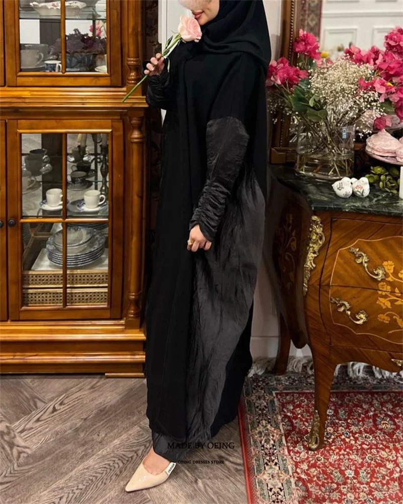 OEING-Mancha plissada Prom Dresses, Vestidos de noite até o chão, Black Arábia Saudita, Elegante, 2023