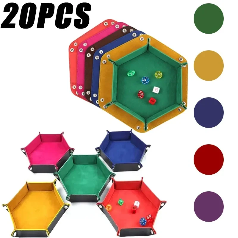 20PCS Folding Hexagonal Dice Game Storage Tray PU Leather Cushion Support Double sided Thick Office Supplies Storage Tool