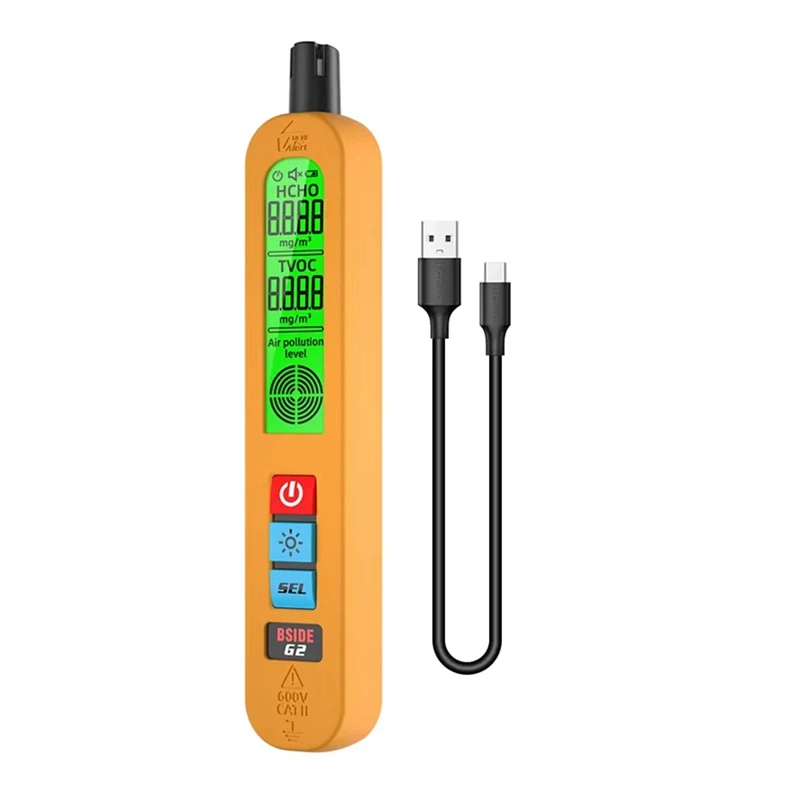 2025 New BSIDE G2 Air Quality Detector Formaldehyde HCHO TVOC Rechargeable Portable Auto Sound Light Alarm LCD Display Indoor An