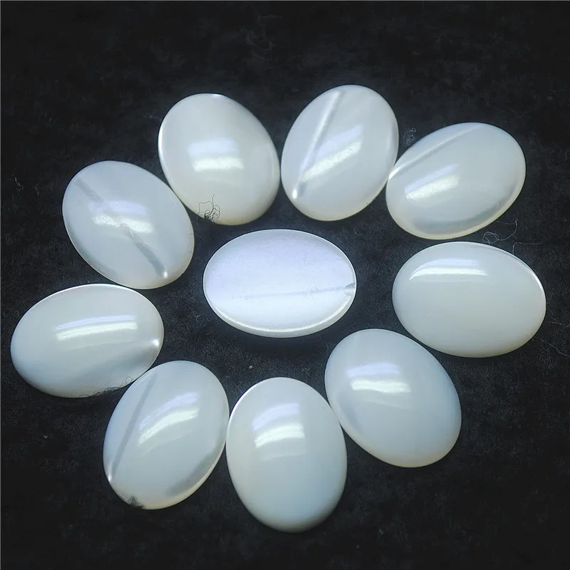 10PCS Natural Saltwater Shell Cabochons Mother Of Pearl 12X16MM Oval Shape Loose Beads Cabs No Hole White Colors