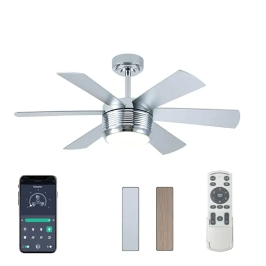 

Ceilg Fan with Lights and Remote, 6 Blade App Control Timer Reversible Stepless Brightness and Color Temperature Outdoor Wood C