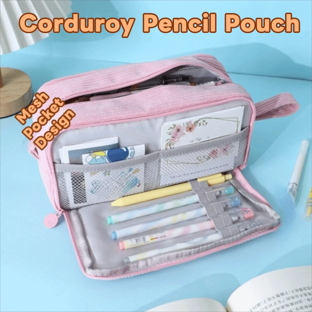 

Multilayer Large Capacity Pencil Case Durable Desk Organizer Portable Storage Bag Pencil Bag Zipper Corduroy Pencil Pouch