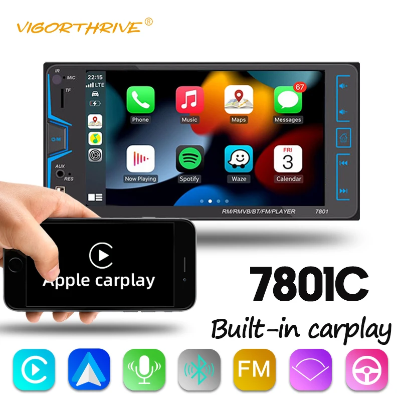 

2 DIN 7" Bluetooth Car Multimedia Player Capacitive Touch Screen Wince Carplay Android Auto Stereo Receiver for Toyota Corolla