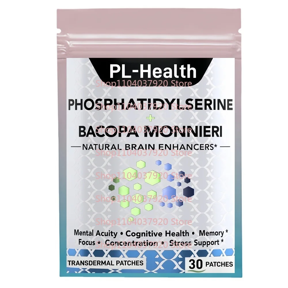 30 Patches PhosphatidylSerine & Bacopa Monnieri Patches Transdermicos para Foco e Concentração Aprimorados, Suporte de Memória