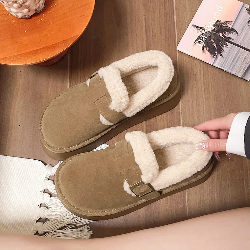 Women's Winter Furry Lined Platform Loafers 2026 New Trend Suede Warm Snow Shoes Casual Non Slip Thick Sole Fluffy Cotton Shoes