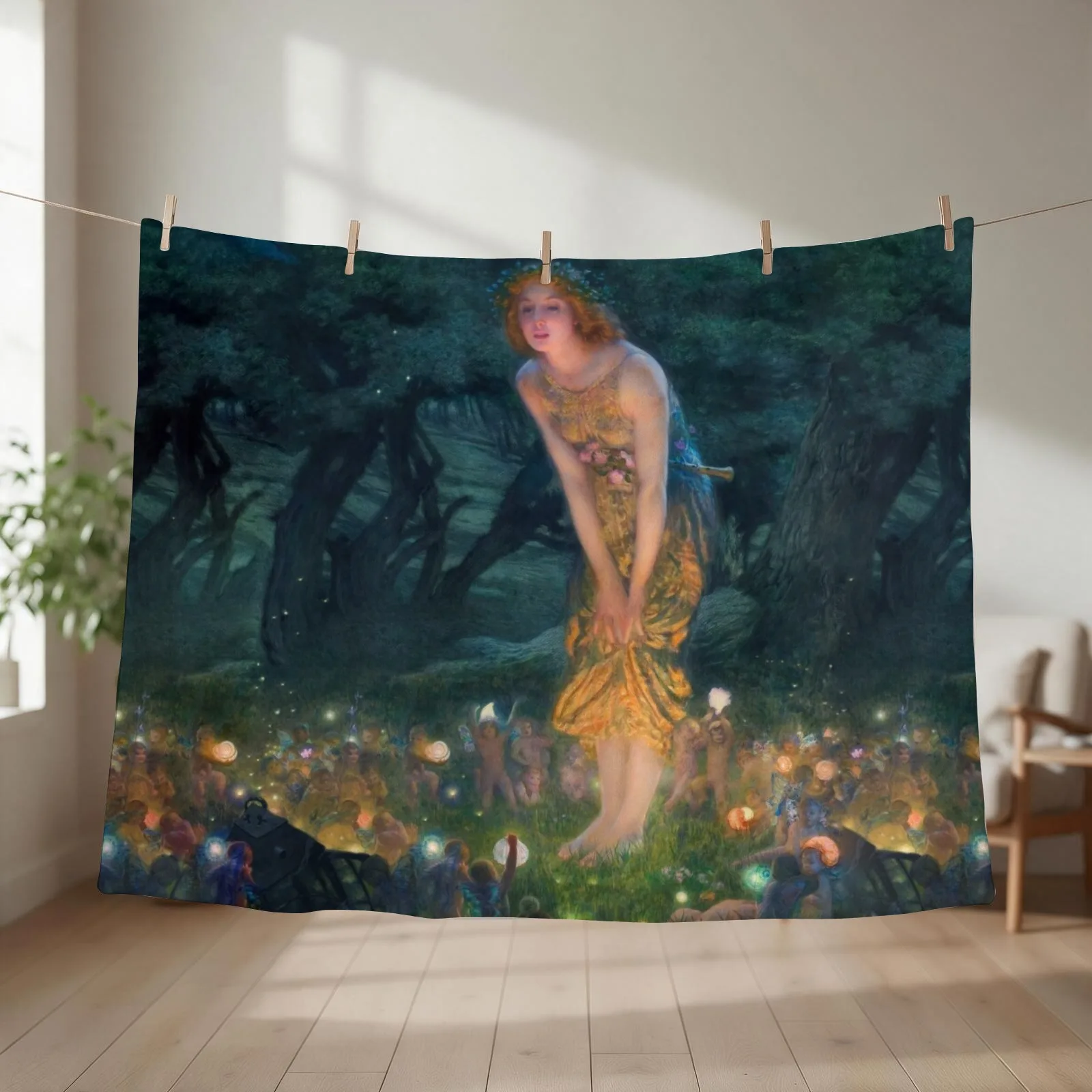 Midsummer Eve by Edward Robert Hughes Throw Blanket couch cozy soft plush fuzzy picnic outdoor blanket