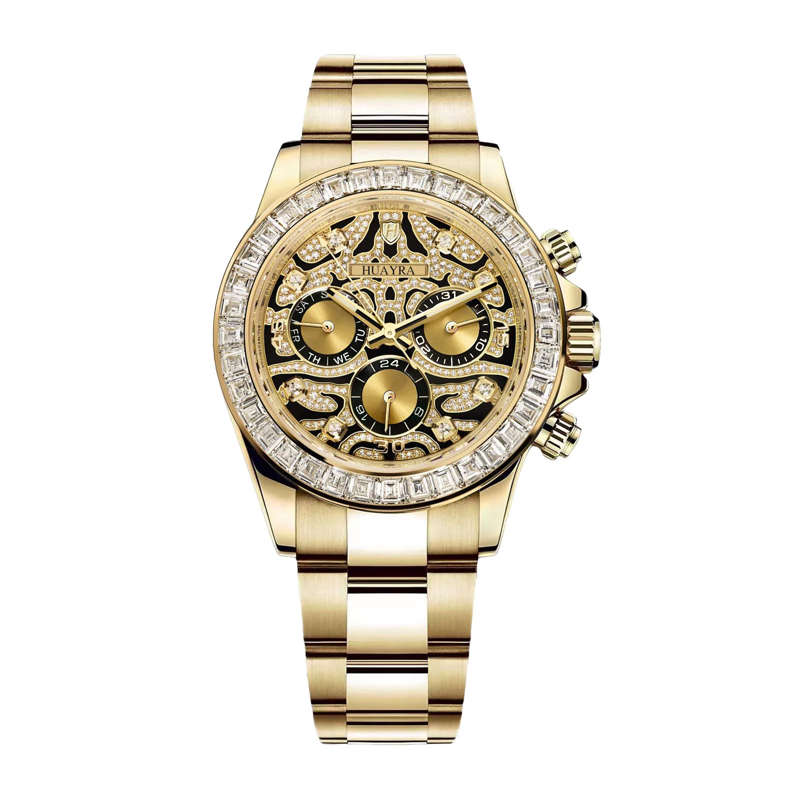 

Luxury Daytona-Style Chronograph 40mm, Tiger Stripe Dial & Sapphire Crystal, Triple Subdial Automatic Watch with Butterfly Clasp