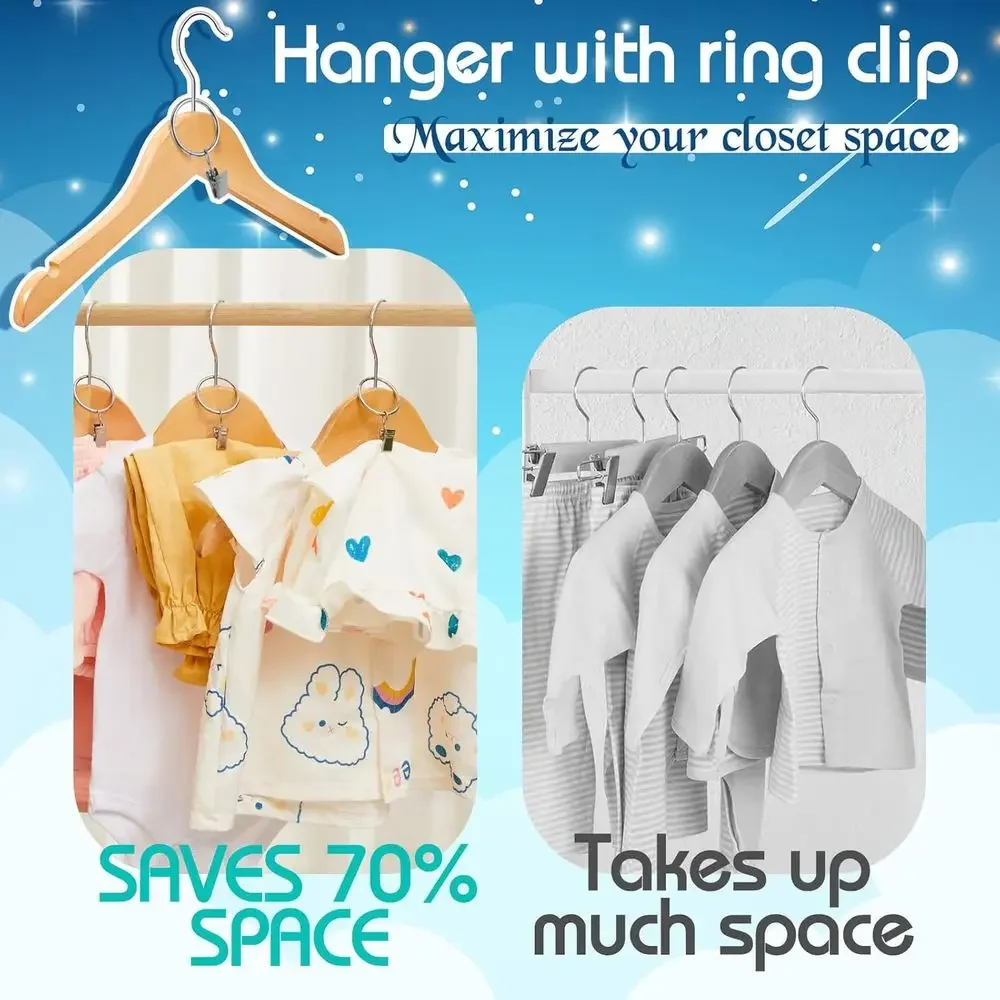 20 عبوة من شماعات الأطفال الخشبية مع مشابك معدنية، 12.6 شماعات معطف بخطاف دوار لملابس الأطفال