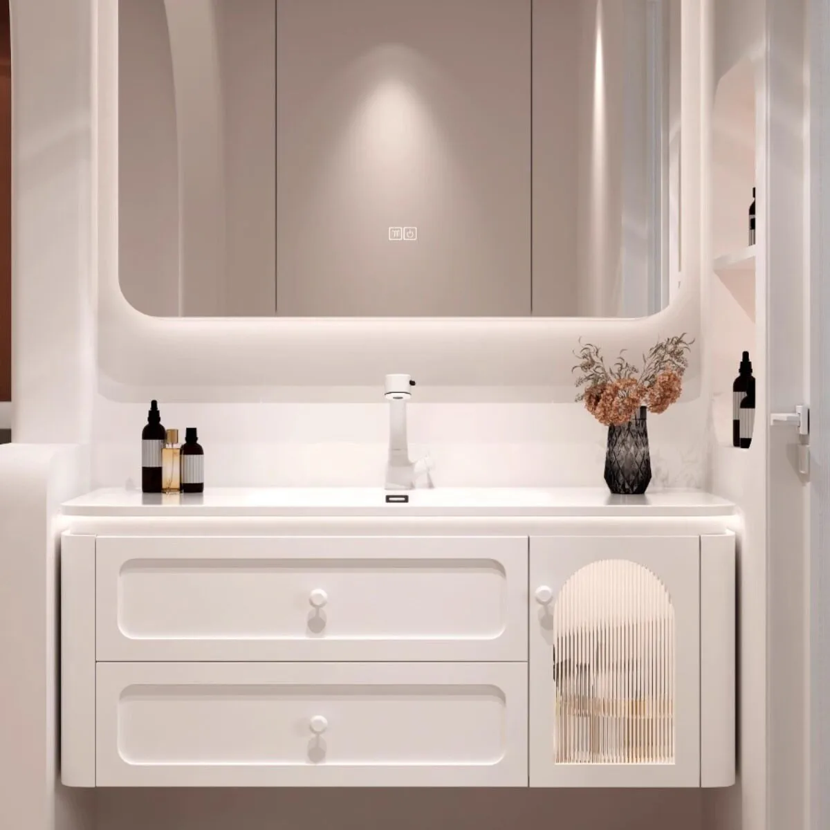 Multi-layer solid wood ceramic integrated basin, rounded corner bathroom cabinet, toilet, hand wash basin cabinet, washstand