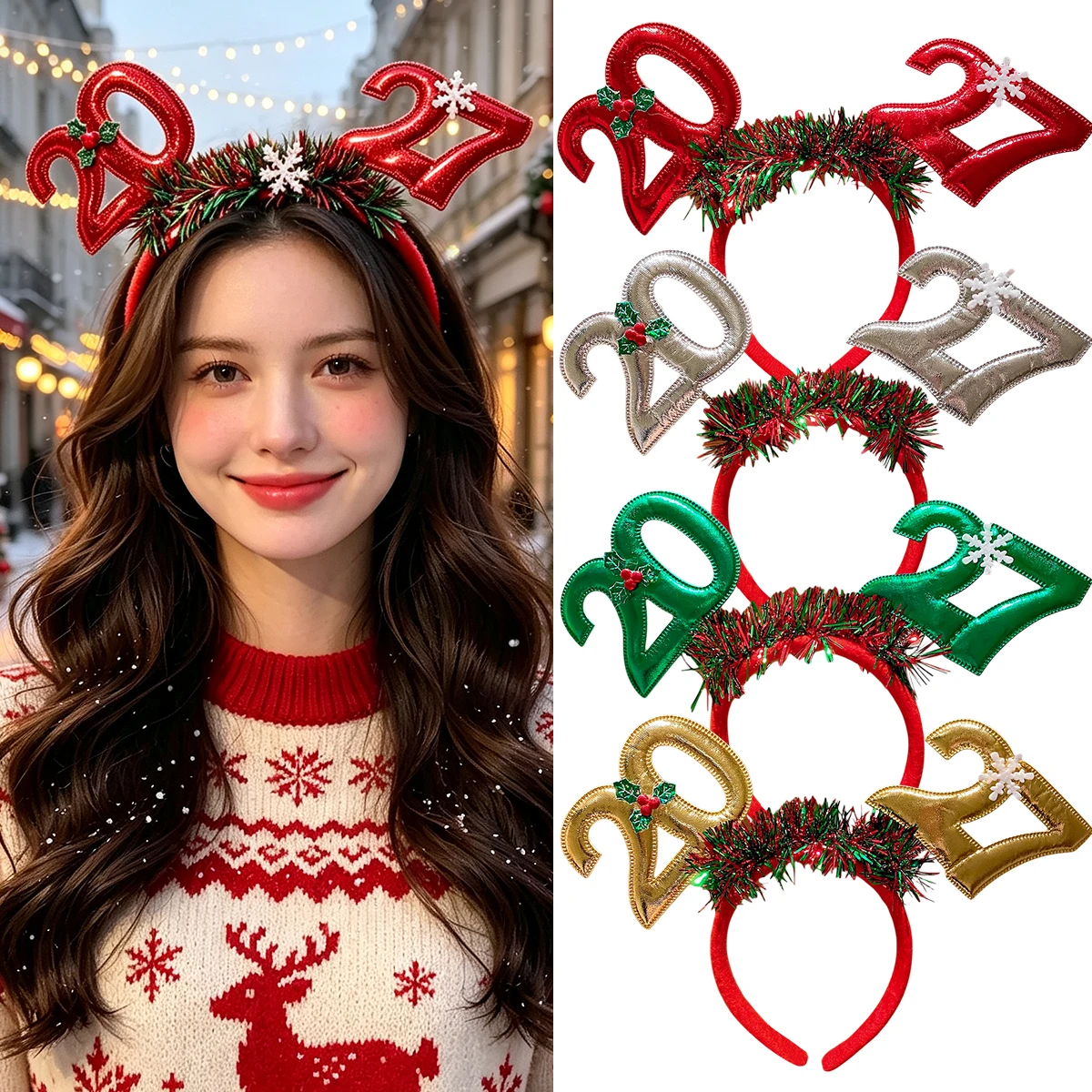 4-Pack 2027 New Year Girls Hair Bands Assorted Party Favor Small Gifts for Girls Hair Accessories