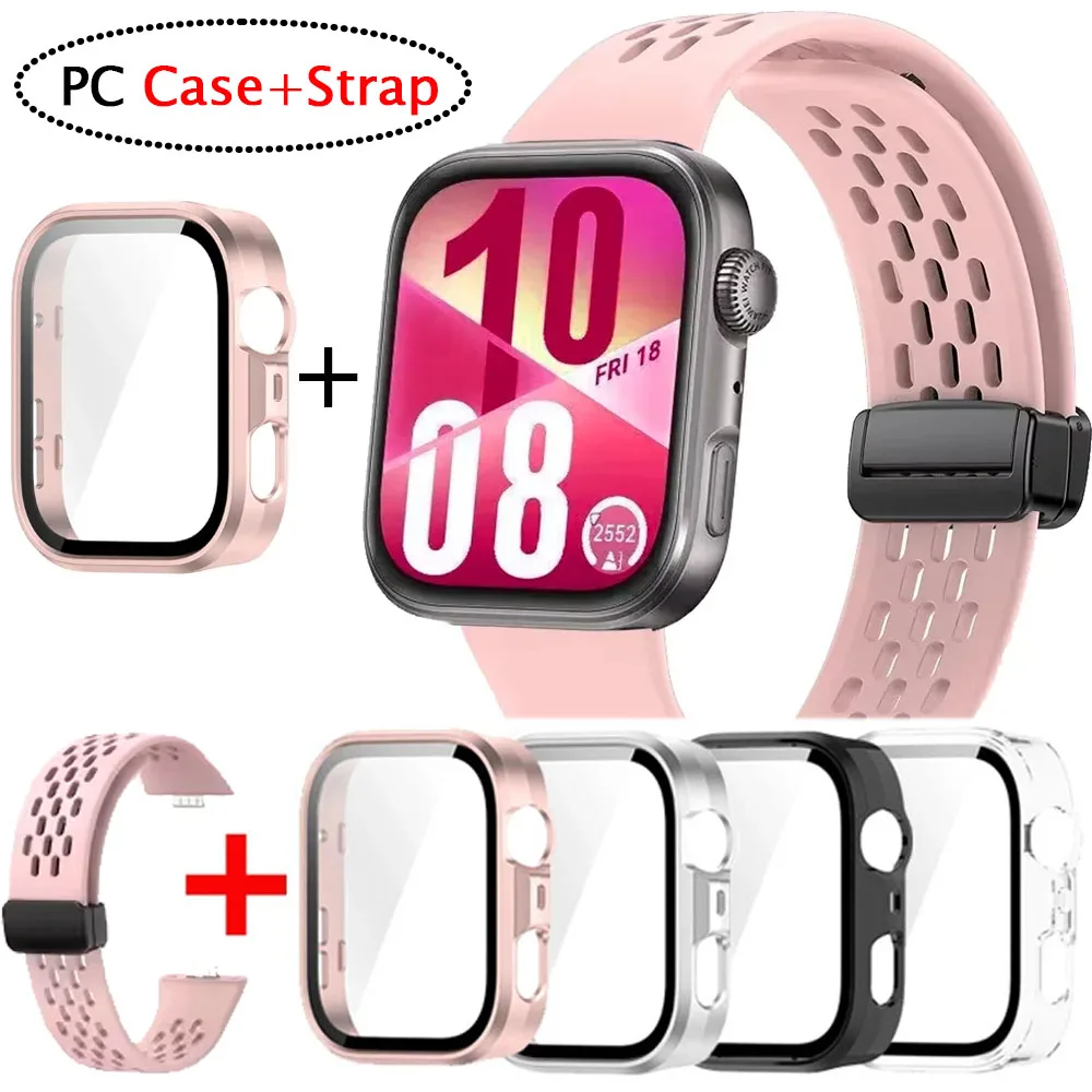 حافظة كمبيوتر + حزام سيليكون لساعة Huawei Watch Fit 4/4 Pro غطاء كامل واقي للشاشة غطاء ممتص للصدمات صلب لساعة Huawei Watch Fit 3/4 سوار