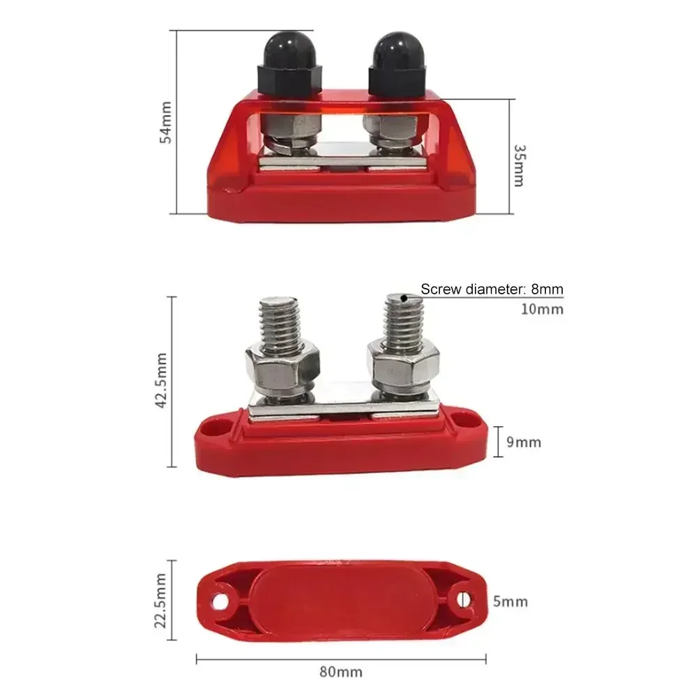 2pcs Terminal Block Studs 12V-48V Junction Block Bus Bar Insulated Dual Power Distribution Stud Terminals With Protective Cover