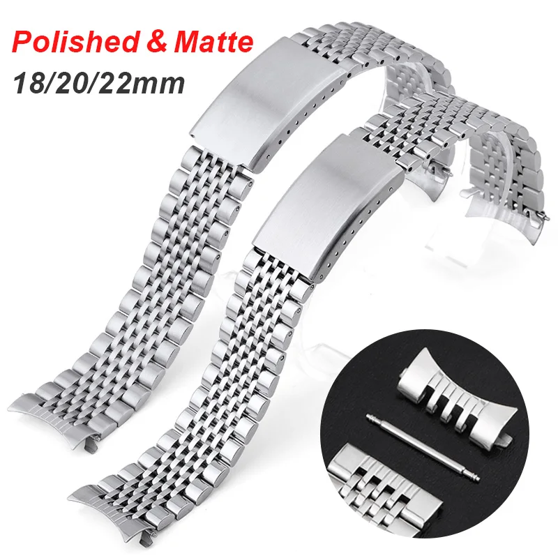 Curved Flat End Stainless Steel Watch Band for Seiko 18mm 20mm 22mm Metal Strap for Rolex Polished Matte Bracelet Wristband Band