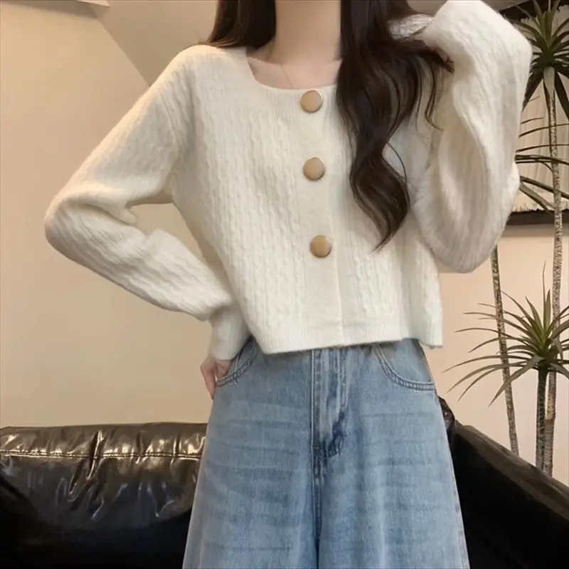 

Women's Autumn Winter New Small Size SweaterGentle Soft Warm Vintage Knitted round Ne Open Cardigan
