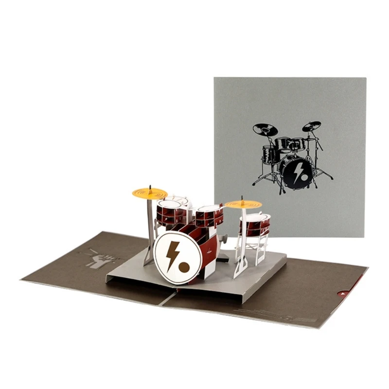 3D Instrument Drum Greeting Card with Envelope Kit Festival Holiday Paper Cards for Birthday Wedding New Year Blessing