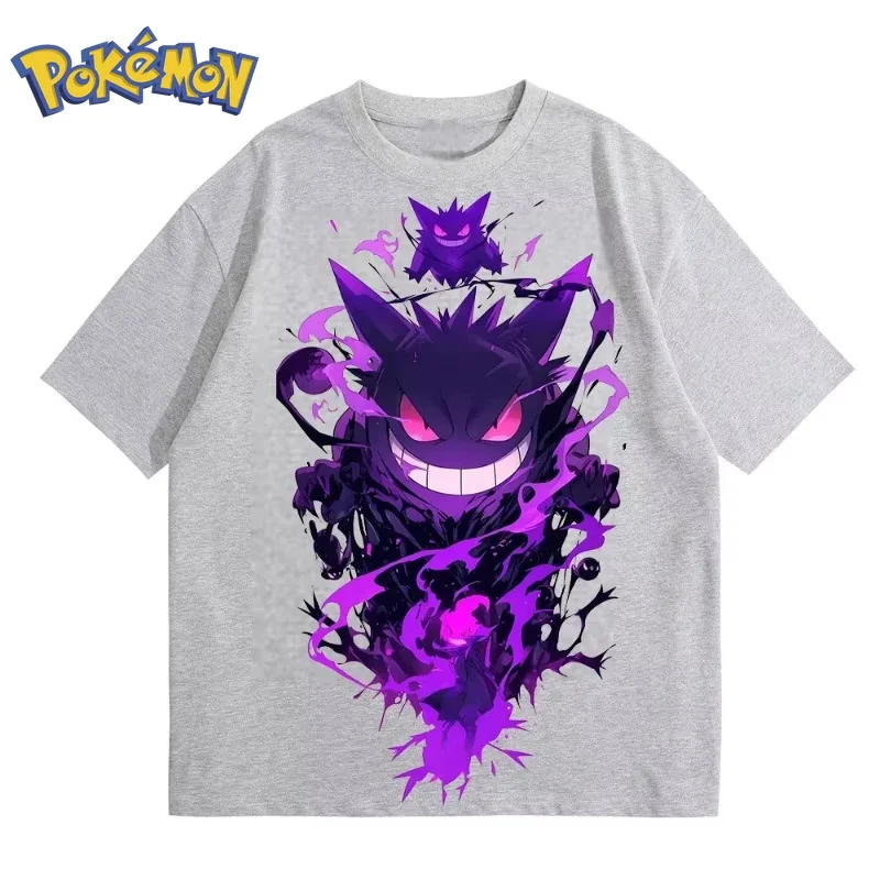 Camiseta con estampado de Pokémon Anime Gengar, novedad de verano 2026, camiseta holgada grande de estilo Hip Hop callejero para padres e hijos, Top diario para padres e hijos