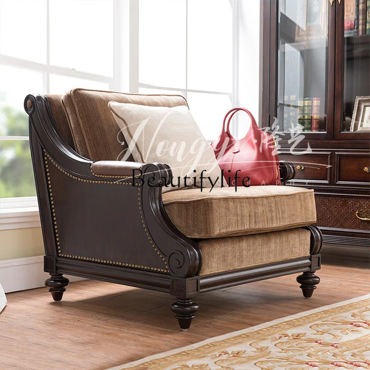 American Country Retro Distressed Living Room Solid Wood Sofa Simple European Light Luxury Fabric Sofa Combination