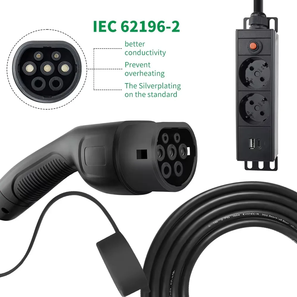 EVMBO Type2 V2L Discharge Adapter16A EU/UK/Thailand/Brazil/Israel/AU Socket for Electric Car Side V2L For BYD Omoda MG