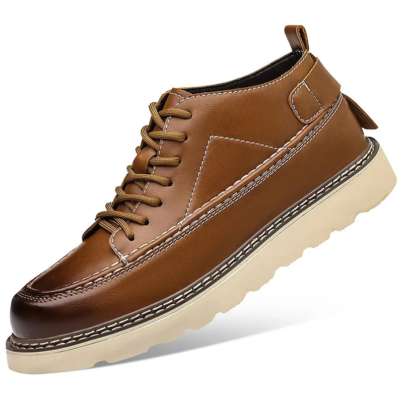 

Big Size Retro Ankle Boots for Men Solid Color Lace Designer Casual Leather Shoes Male Fashion Outdoor Durable Work Shoes Man