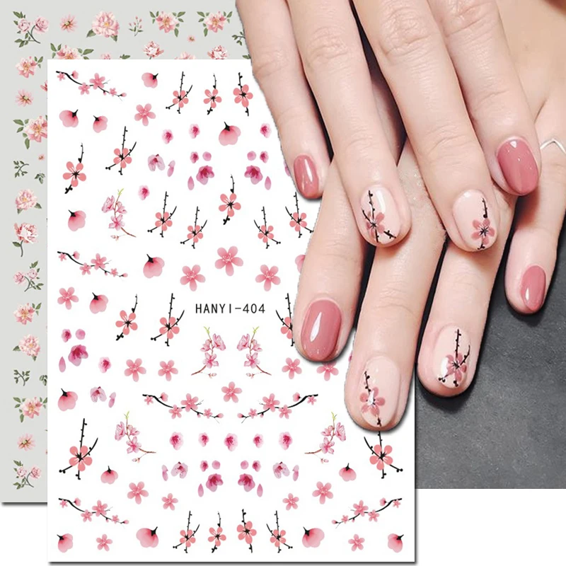 

3d Nail Art Decals Pink Plums Florals Sakura Cherry Blossoms Flowers Wintersweet Adhesive Sliders Nail Stickers For Manicure