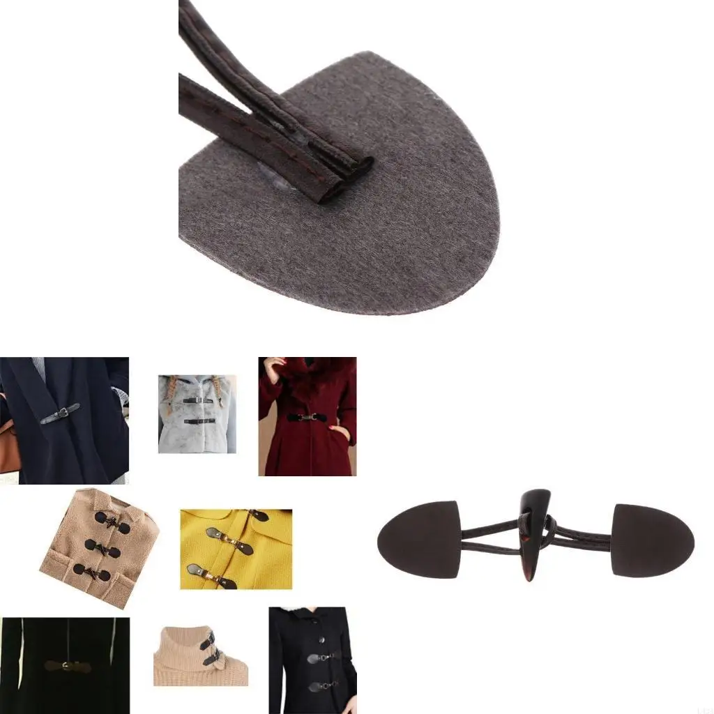 L43A 6 Pairs Leather Horn Toggle Closure Buttons Coat for Jacket Duffle Shawl Clothes