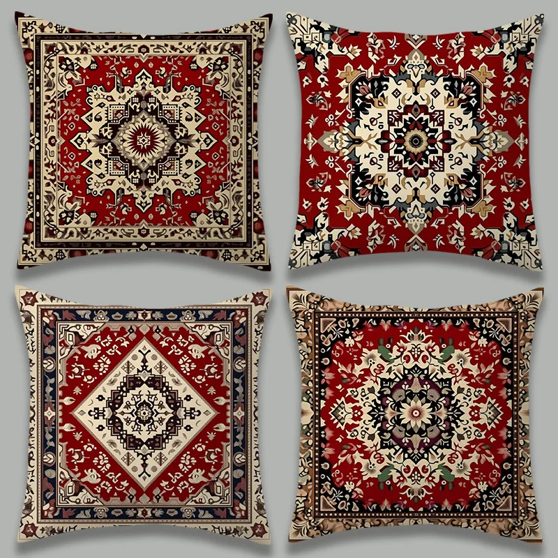 Premium Printed Damask Print Throw Pillow Covers Set Four Piece Boho Vintage Ornate Accent Cushions Home Decor
