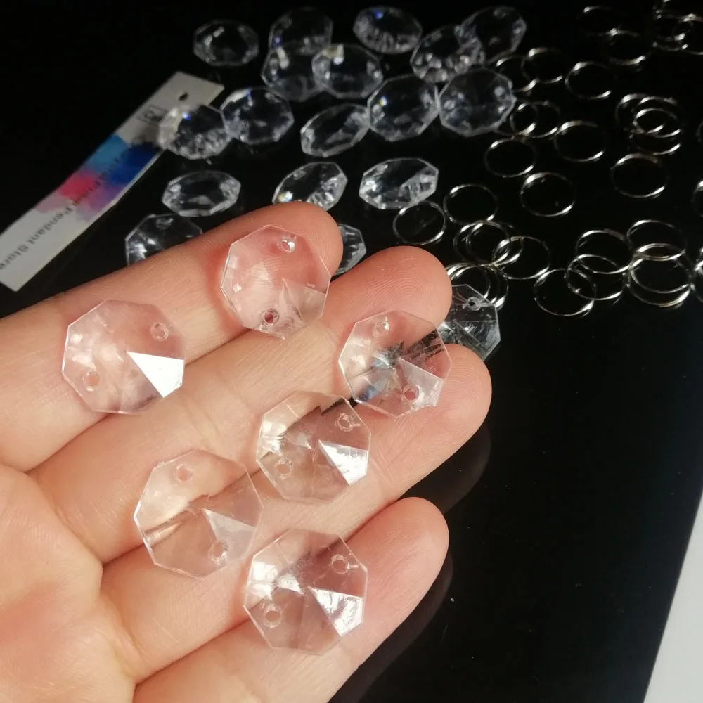 

Camal 100PCS 16mm Clear Acrylic Beads Free Rings Chandelier Octagon Bead Crystals Wedding Christmas Home Party Living Room Decor