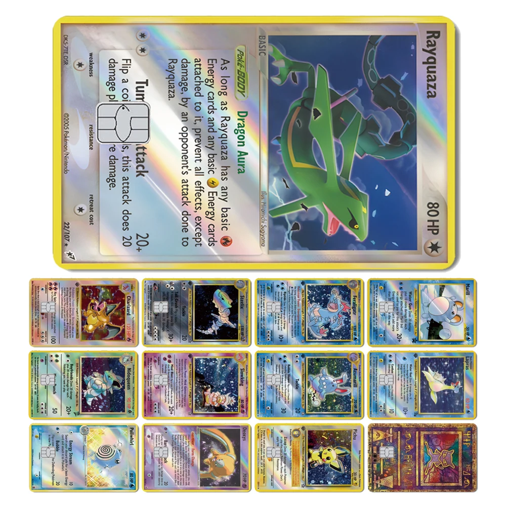 Magic Shark Charizard Pikachu Mew Pokemon Laser Holographic Debit Credit Card Skin Film Sticker Cover Small Large Chip