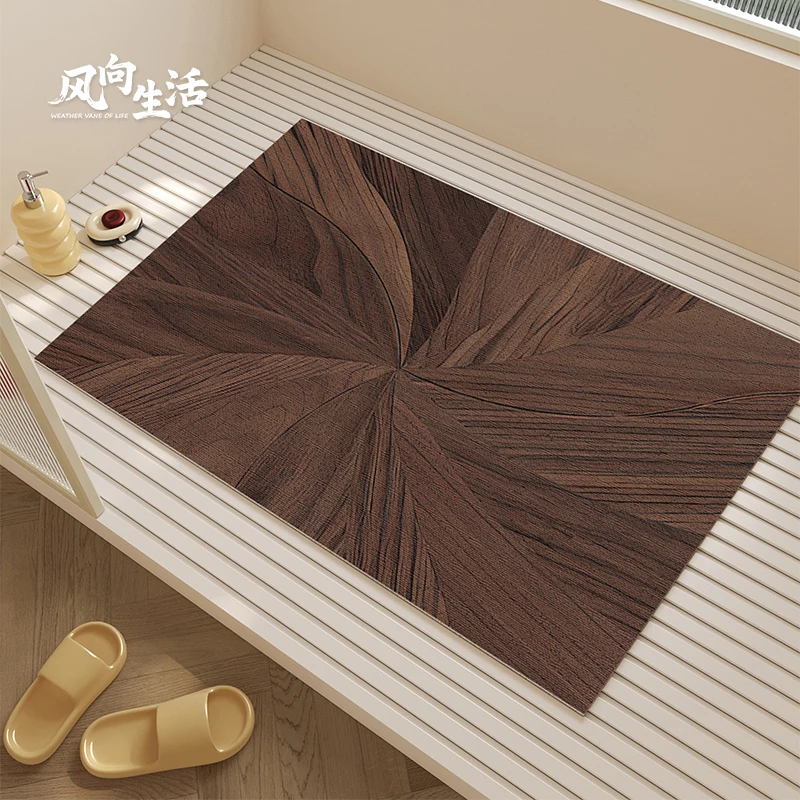 

Bathroom Anti-Slip Carpet Shower Room Bathing Special Hollow Drainage Mat Wooden Texture Home Use Foot Pad PVC Material