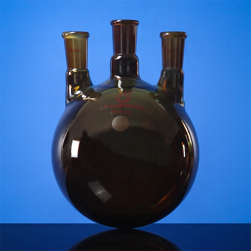 

LH LABWARE Brown straight three-necked round bottom flask, Heavy wall, 100mL/250mL/500mL/1000mL, Borosilicate glass, LH-621