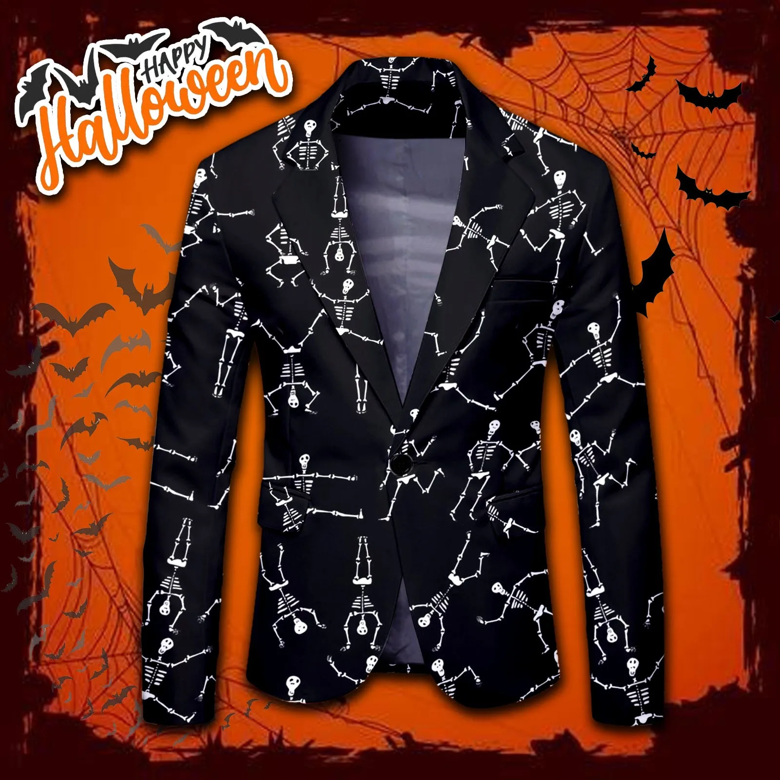 Men\'s Halloween Jacket blazer black Skull Print For Men Slim Casual Blazers For Male Men Party Stage Prom Costume casual Blazer