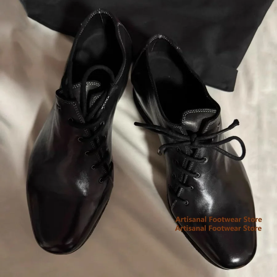 Men's Black Leather Lace-Up Oxford Dress Shoes Office & Daily Wear Height Increasing Casual Shoes Trendy Luxury Men's Shoes