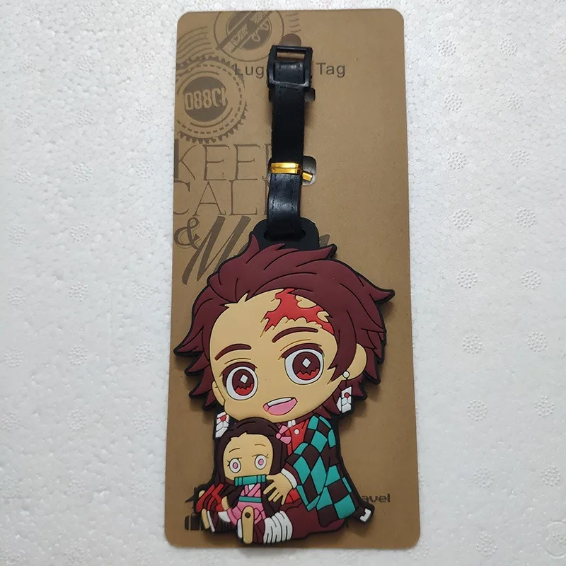 Demon Slayer Anime Figures Nezuko Tanjirou Zenitsu Inosuke Kyoujurou Giyuu Luggage Tag Kawaii Pendant Model Toys Children Gift