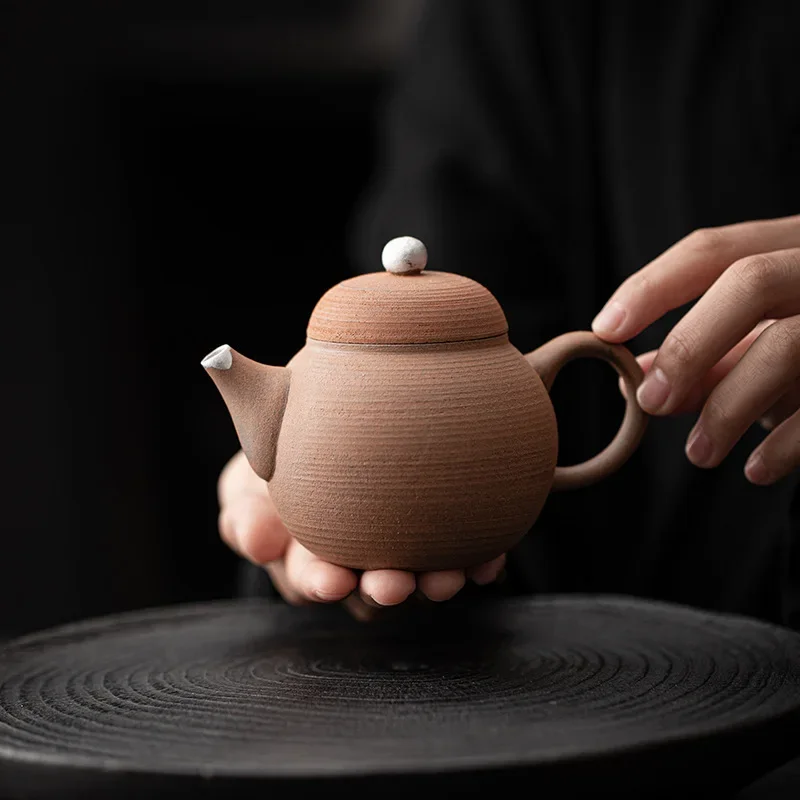 Empty Zhai Old Rock Clay Siting Teapot Japanese Style Coarse Pottery Handmade Silver Gilded Household Tea Kettle Tea Infuser