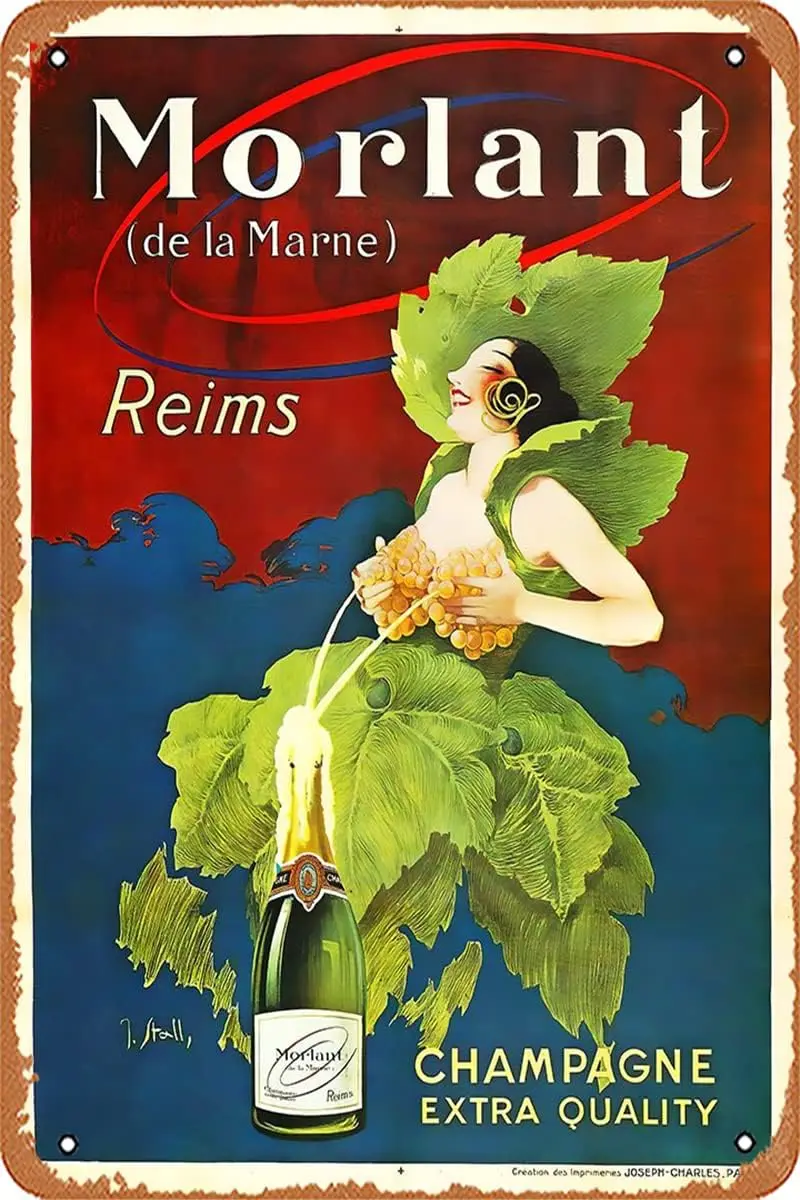 Muecddoa Retro Metal Tin - Morlant Reims Champagne Vintage French Posters - Tin Sign Poster,Wall Art,Vintage Plaque Sign for Bar