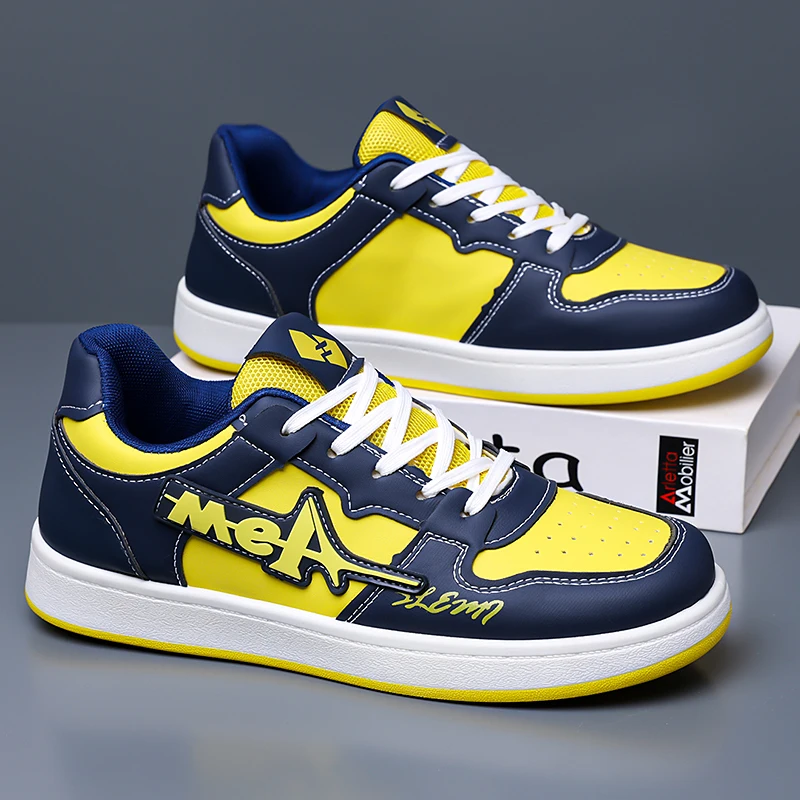 Men Black White Color Block Skate Sneakers Letter Graphic Patch Leather Flat Sole Hip Hop Street Trend Daily Casual Board Shoes