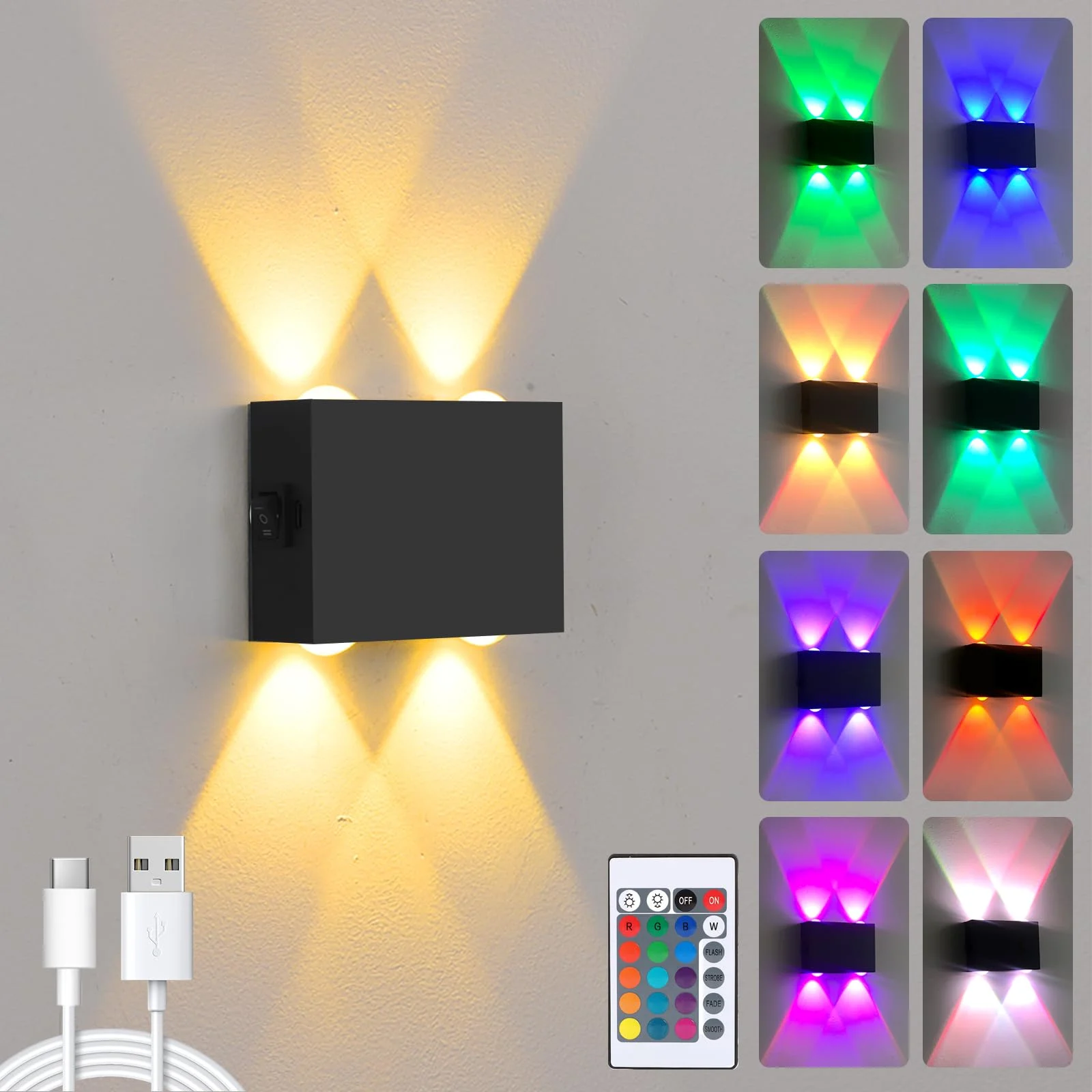 

Светодиодный настенный светильник с беспроводным управлением RGB, диммируемый, с пультом ДУ, для помещений, 4 Вт, USB-заряжаемый, аккумулятор 4000 мАч, декоративный настенный светильник
